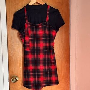 Red and Black Plaid Dress with Black Top